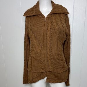 One Girl Who brown cable knit zip up sweater heavy weight